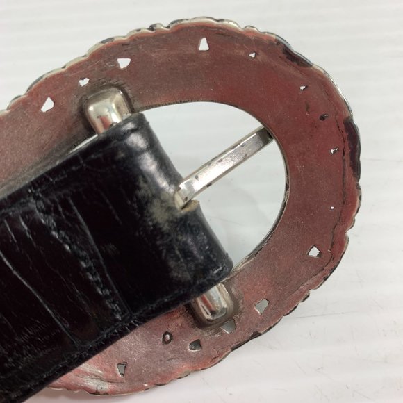 Womens Reversible Black Brown Belt Silver Colored Metal Details Size Small - Picture 6 of 8